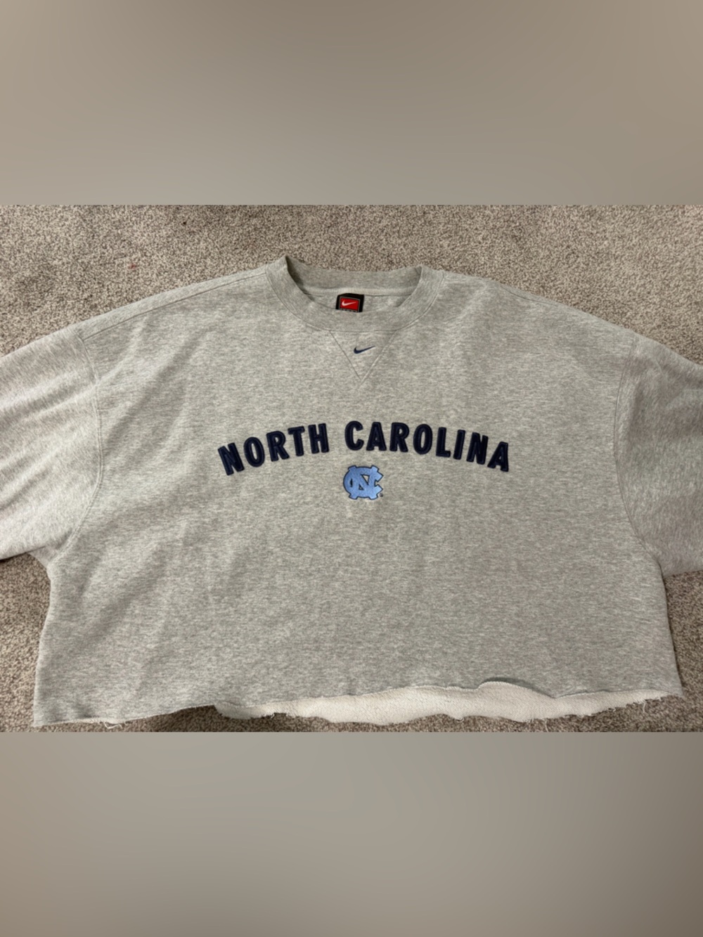 Nike Grey North Carolina Crewneck Sweatshirt with Red Swoosh Tag